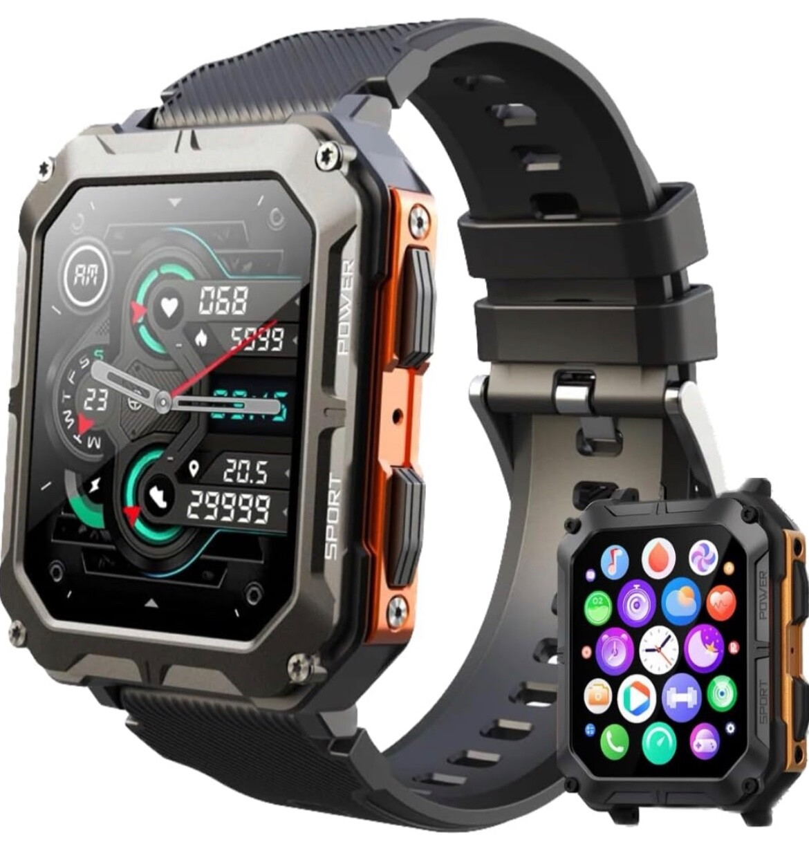 Military Rugged Smart Watch with Speaker IP68 Waterproof Outdoor 1.83” HD Scree