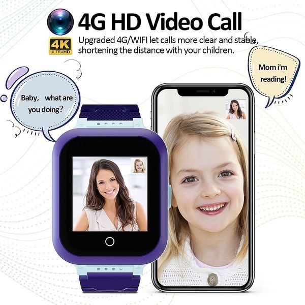 OKYUK 4G Smart Watch for Kids w/ SIM, Games, Camera, SOS – PURPLE PINK ROSE RED
