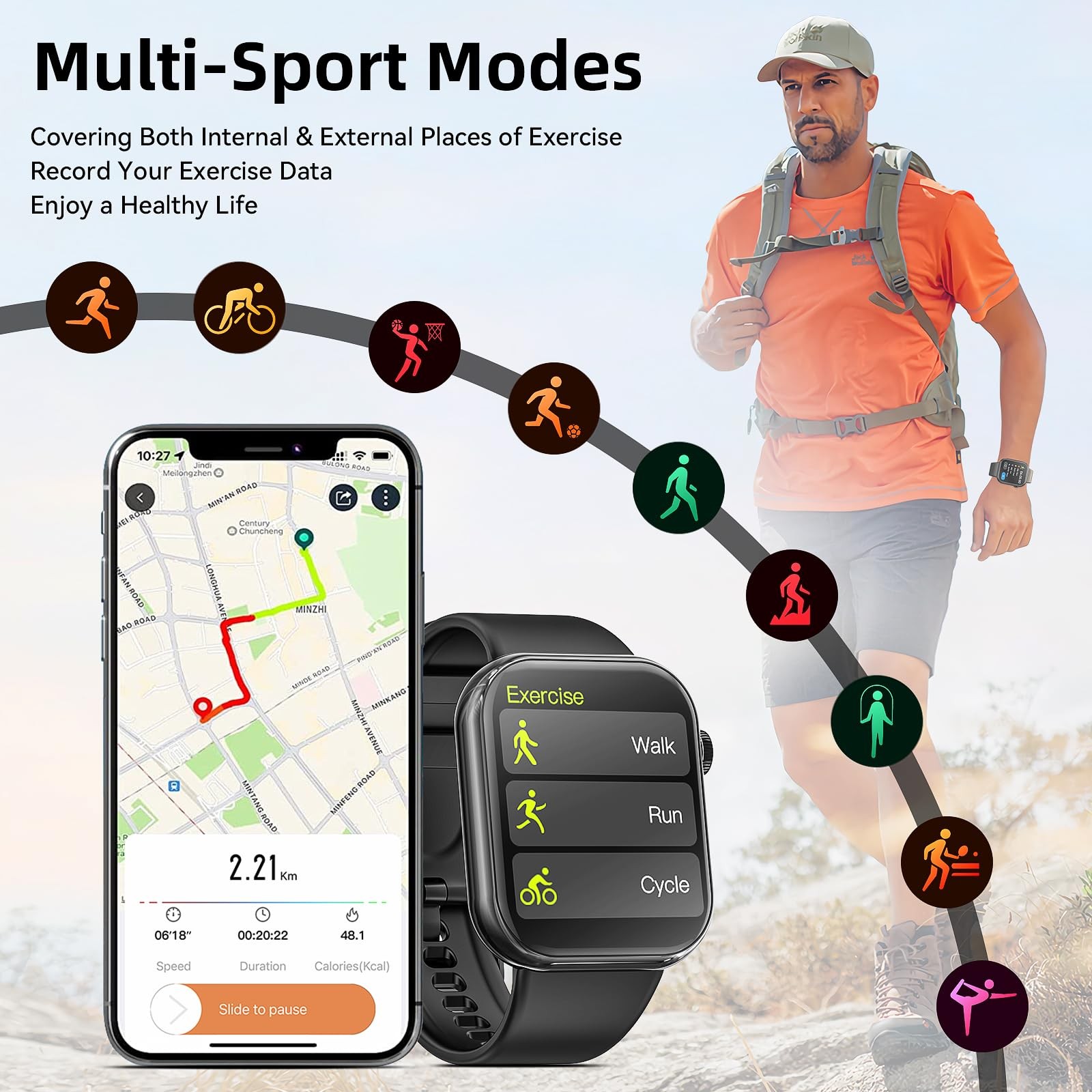 (Answer/Make ) 1.85inch Fitness Tracker, DIY Dials/Pedometer/Calories/Multipl…