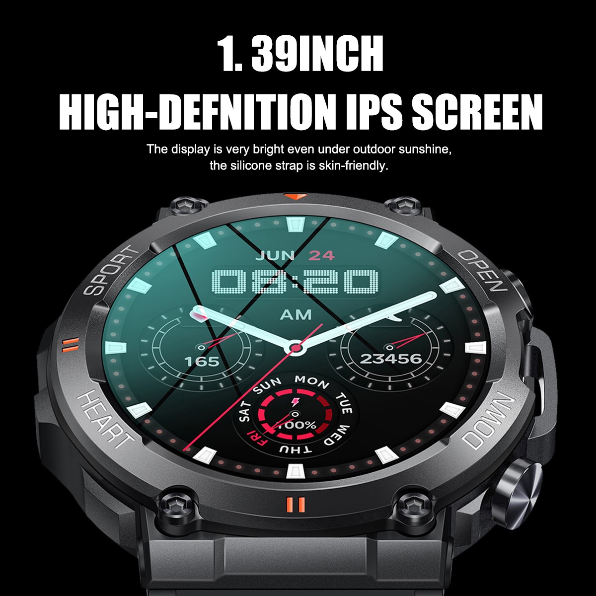 1.39 Inch Smartwatch with Heart Rate Blood Oxygen Sleep Monitor Fitness Tracker