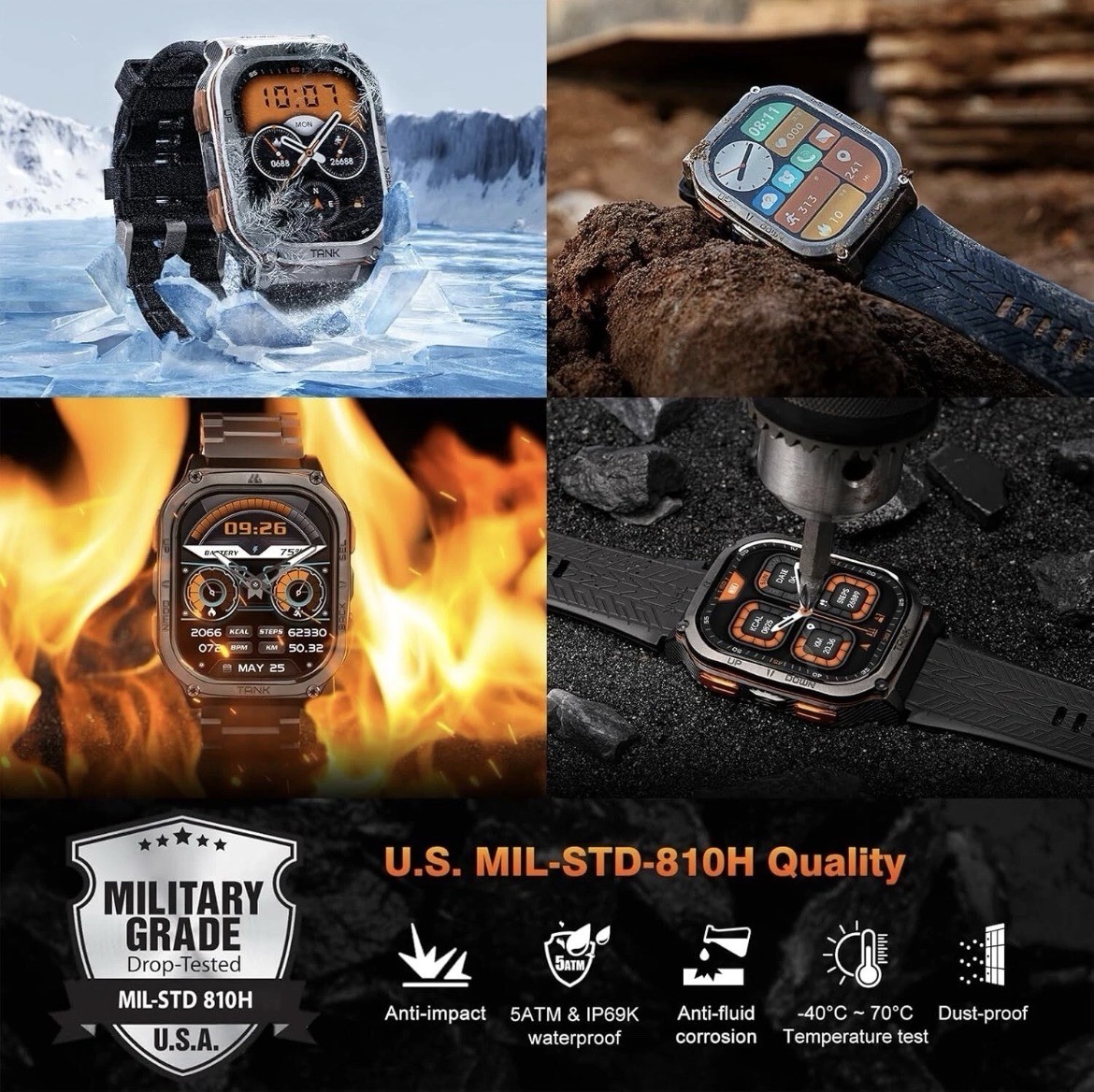 AMAZTIM TANK M3 Military Grade Smart Watch 1.96″ Screen Men Extra-long Battery