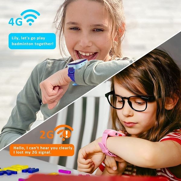 OKYUK 4G Smart Watch for Kids w/ SIM, Games, Camera, SOS – PURPLE PINK ROSE RED