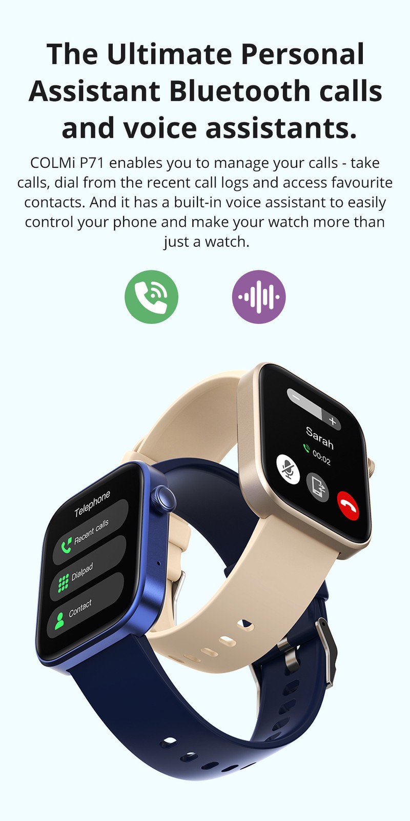 COLMI P71 Smart Watch, Sports Pedometer, IP67 Waterproof, Full-Screen calling yn