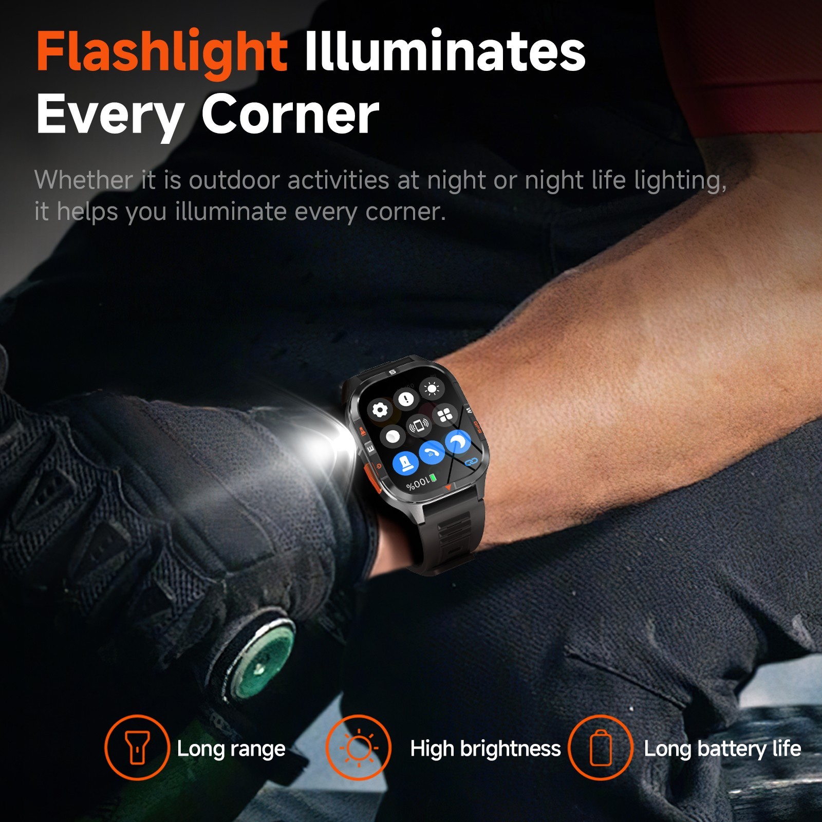 Military GPS Smart Watch for Men Bluetooth Call Compass Flashlight Waterproof