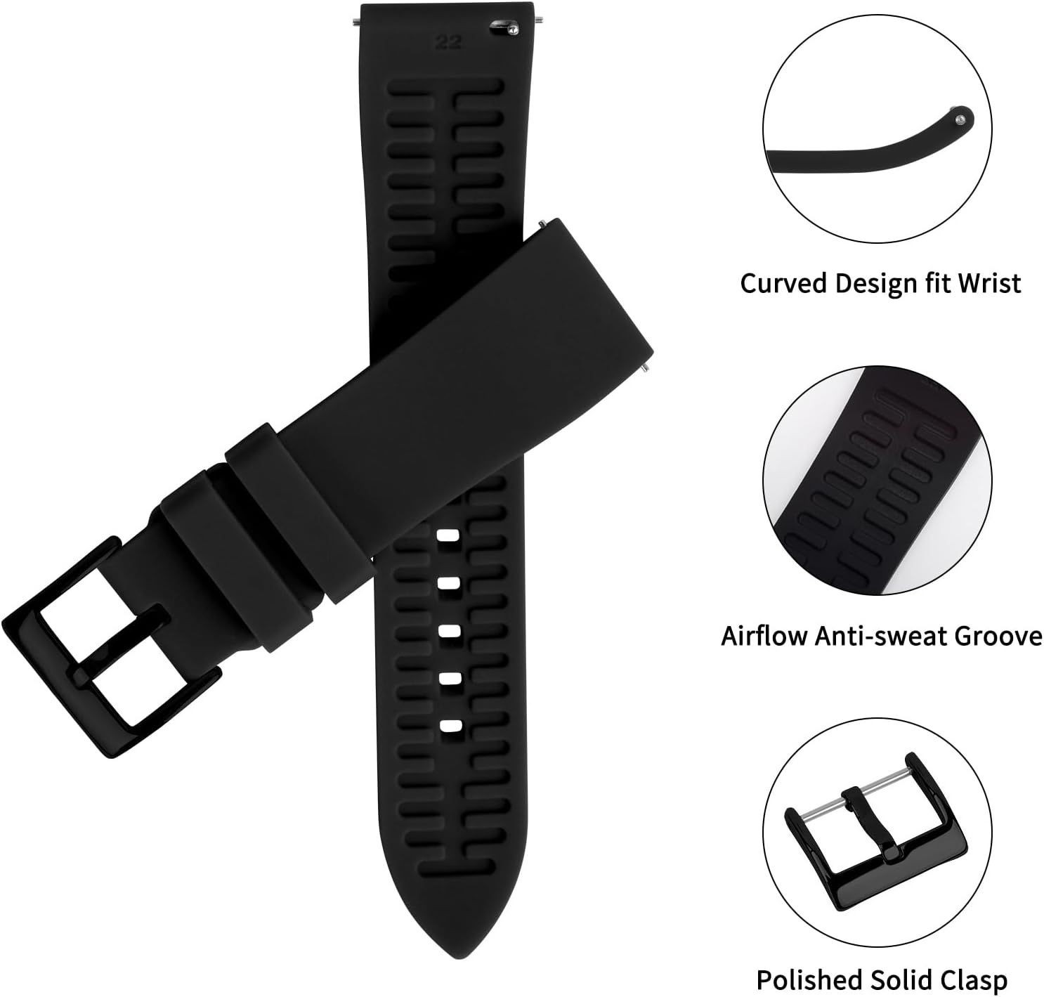 Strap Only For Smart Watch 18mm 19mm 20mm 21mm 22mm 24mm Silicone Waterproof