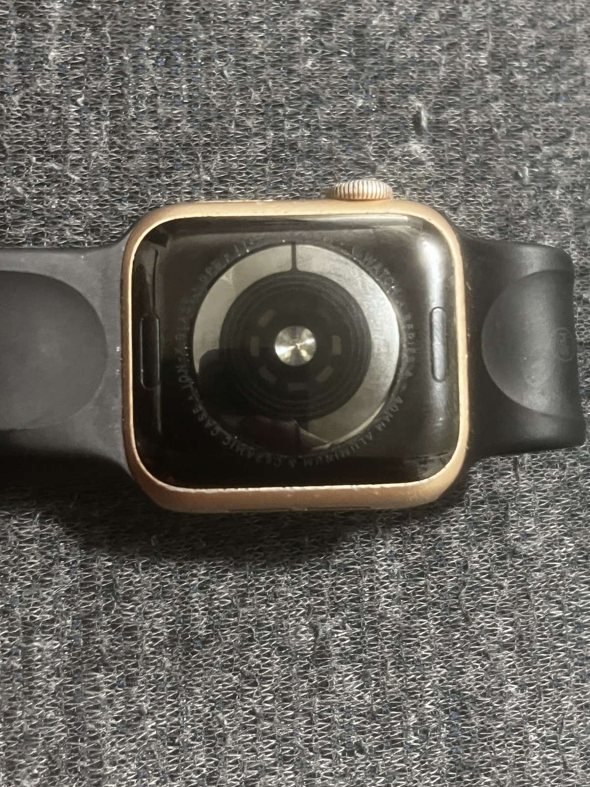 Apple Watch Gold Aluminum Case Black Silicone Band iOS Compatible