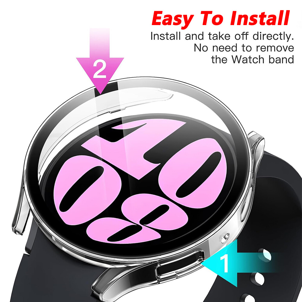 For Samsung Galaxy Watch 6 5 4 Hard Case Screen Protector Tempered Glass Cover