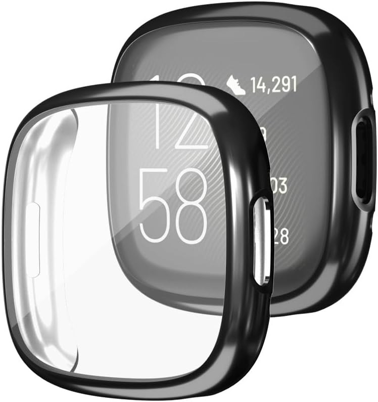 2 Pack Screen Protector Case for Fitbit Versa 4 / Sense 2 Soft TPU Bumper Frame
