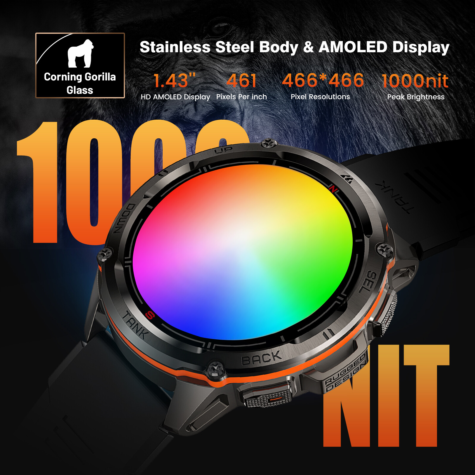 KOSPET TANK T3 Ultra Smart Watch for Men GPS Smart Watches 5ATM Waterproof Watch