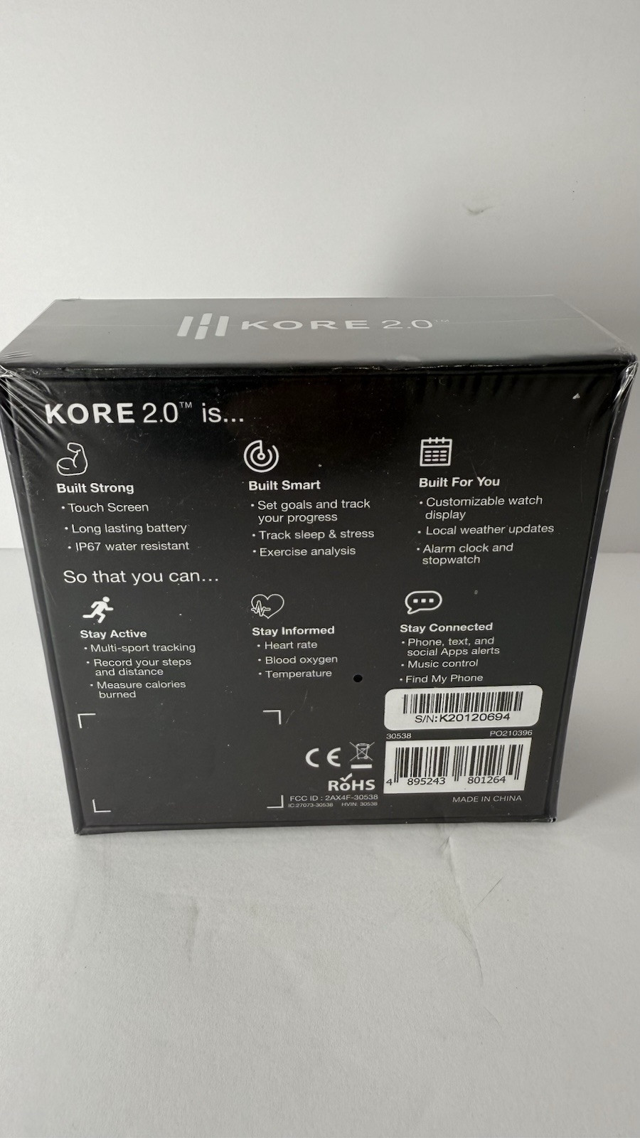 KORE 2.0 Smart Fitness Watch Tracker Know Your Numbers Heart Rate Sealed
