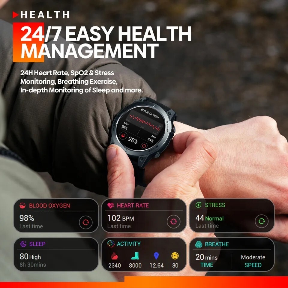 Zeblaze Stratos 3 Precise GPS 1.43″ AMOLED,Hi-Fi BT Voice Calling Men Smartwatch