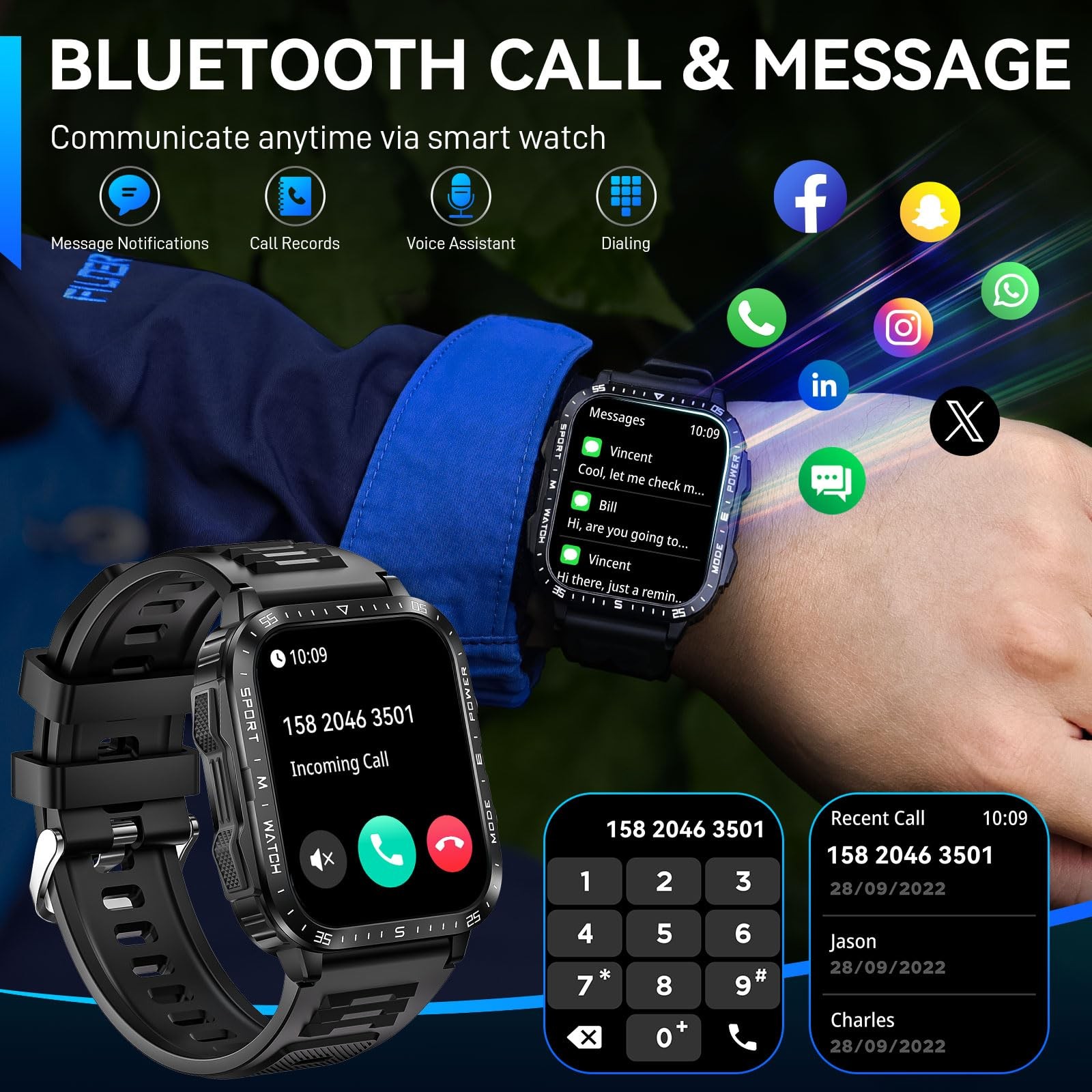 Military Smart Watch for Men with LED Flashlight Watch 2.0” Big Screen Tacti…