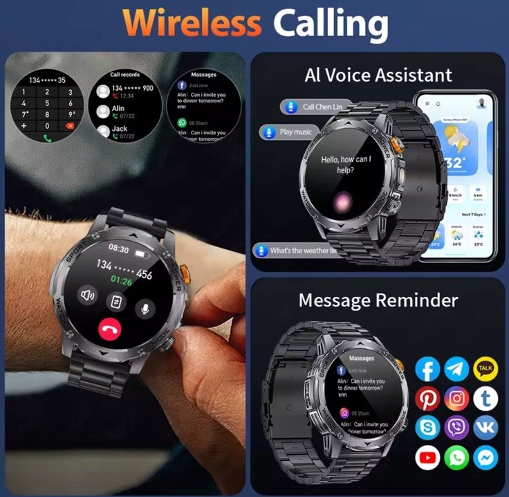 🔥 1.52″ Smart Watch For Men Military Sport Watch With 3 Straps For Android iOS