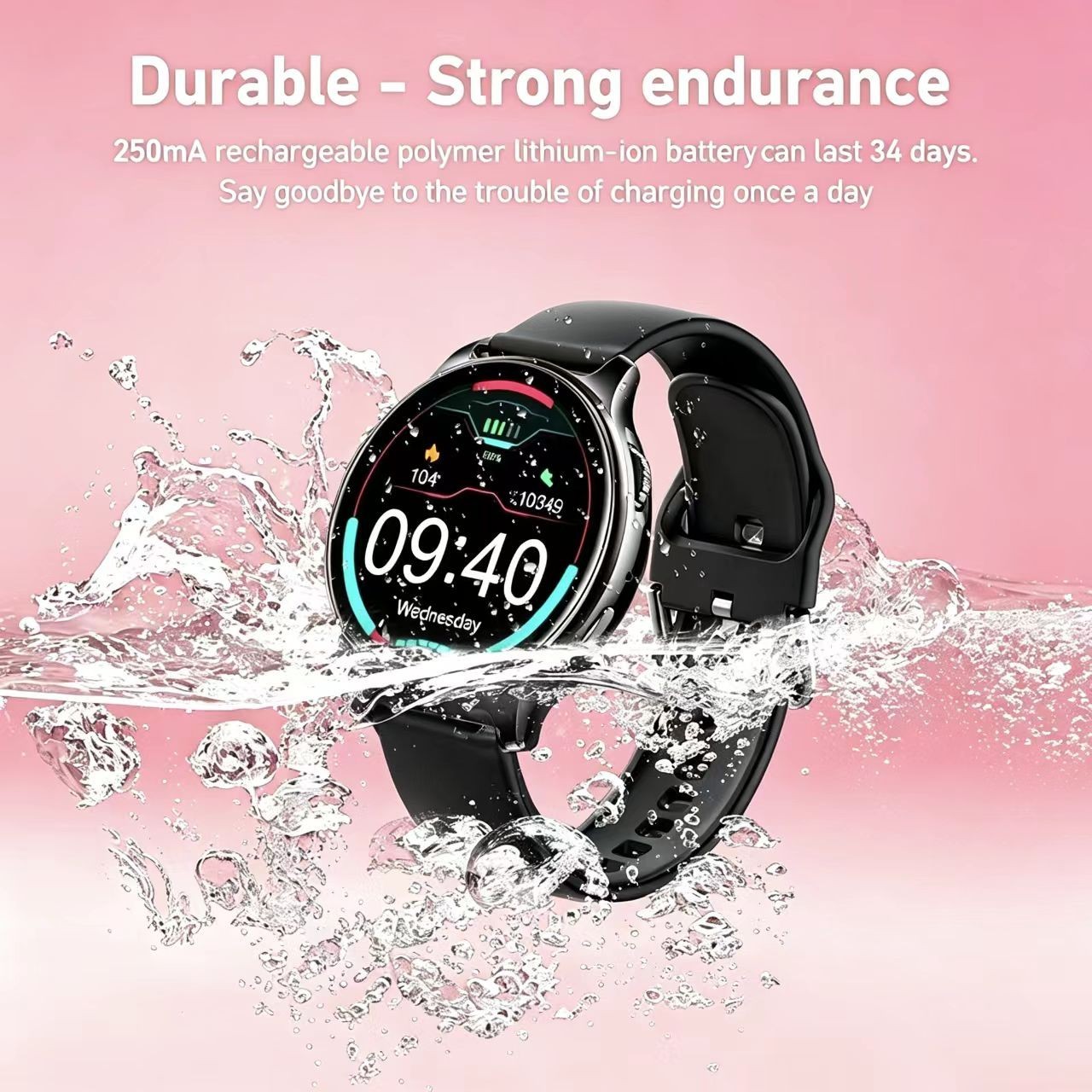Brand New Women’s Dopamine Sports Smart Watch with Black Rubber Strap 52mm