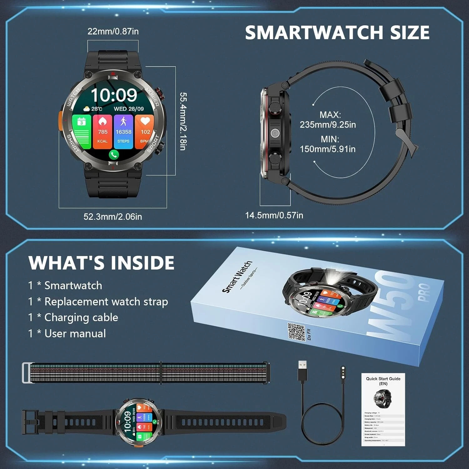 Smart Watch Military Tactical Men Sport Heart Rate Fitness Tracker Wristwatch US