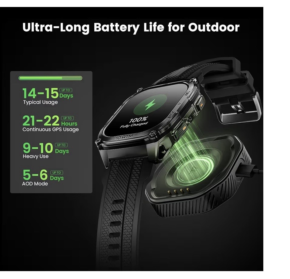 KOSPET Tank M4 Smart Watch, GPS & Offline Maps, 15-Day Battery for Android & iOS