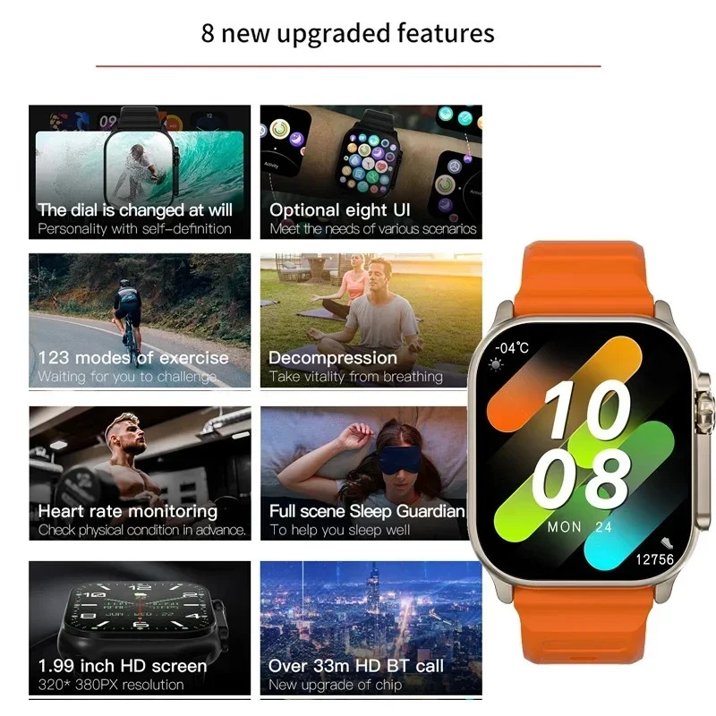 2026 New Men Smart Watch 2.01 Inch HD Screen Bluetooth Call Health Fitness Track