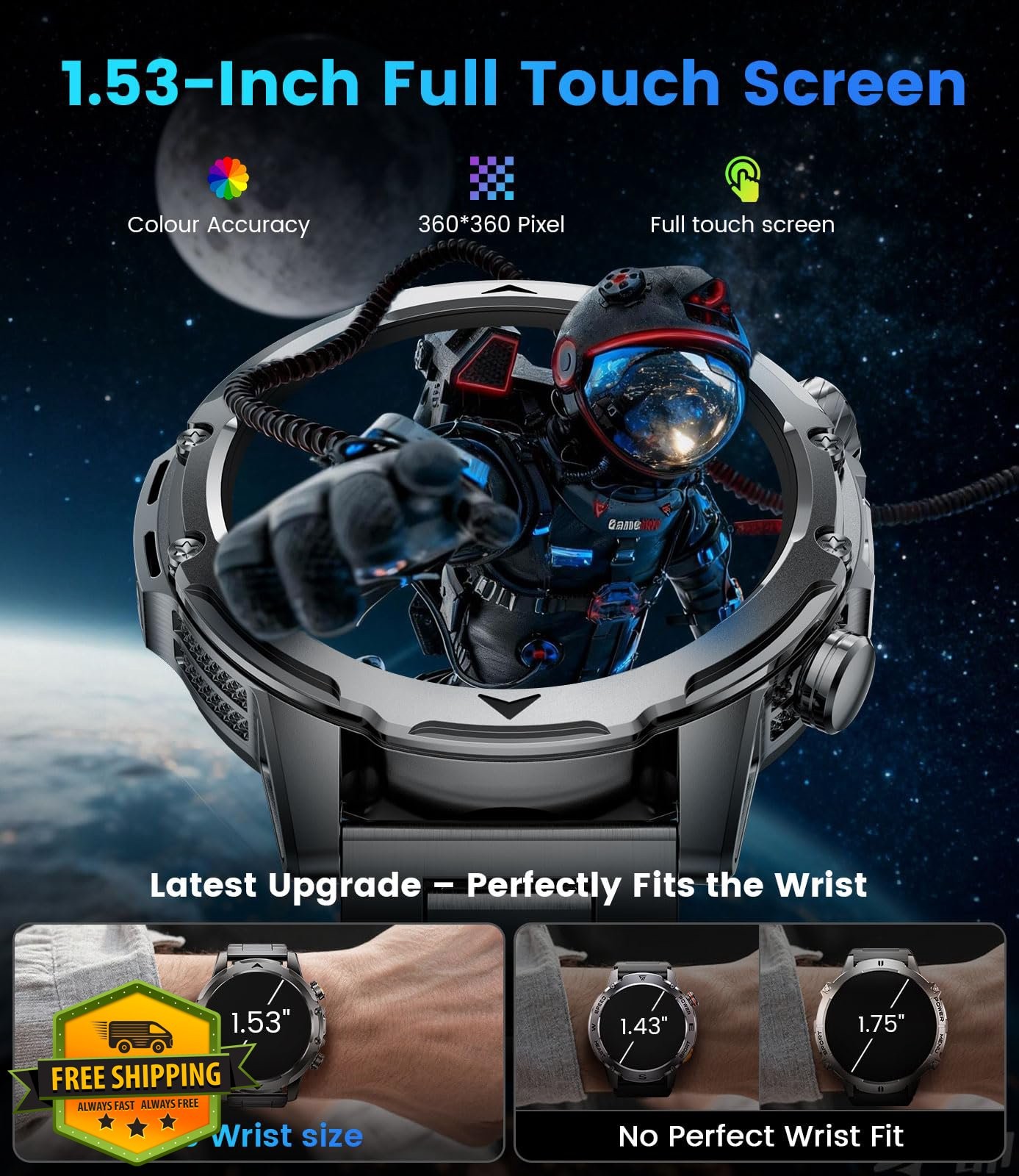 Smart Watches for Men 1.53″ HD 1000mAh 120+ Sports Modes