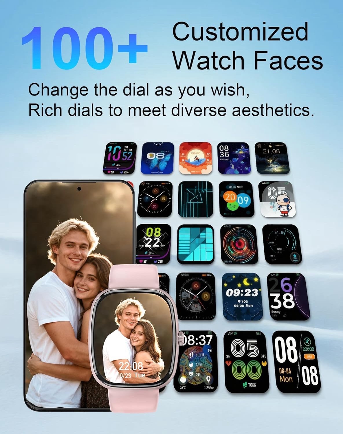 Smart Watch for Women Men, 1.85″ HD with 120 Sports Modes, 5.3 Bluetooth Call, 2