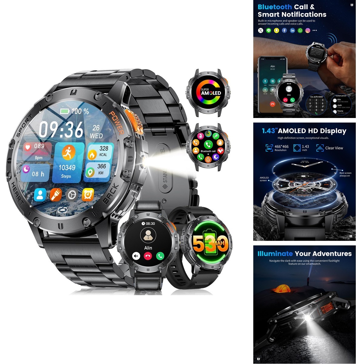 LIGE EF5-A Military Smart Watch Men 1.43″ AMOLED 5ATM Waterproof Calls 530mAh 3