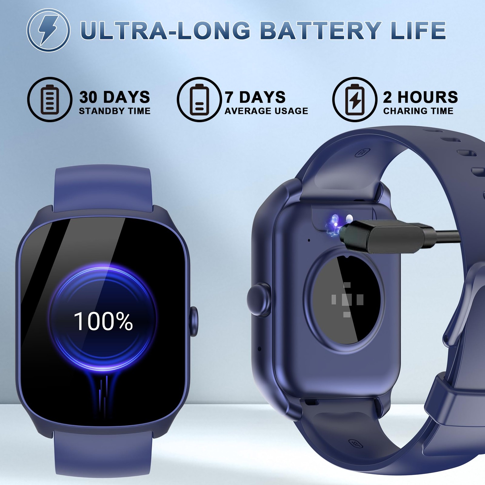 Smart Watch for Men, 1.95” HD Curved Screen Smartwatch, Blue