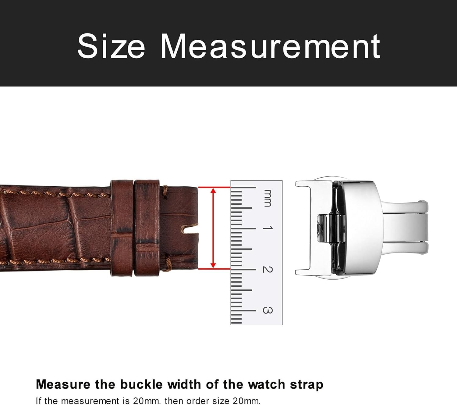 Case For 20mm Stainless Steel Deployment Clasp Watch Band, Polished Buckle Silve