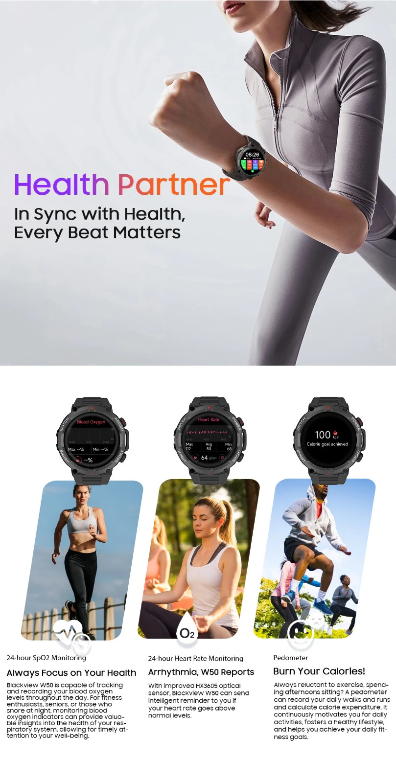 Smart Watch Military Tactical Men Sport Heart Rate Fitness Tracker Wristwatch US