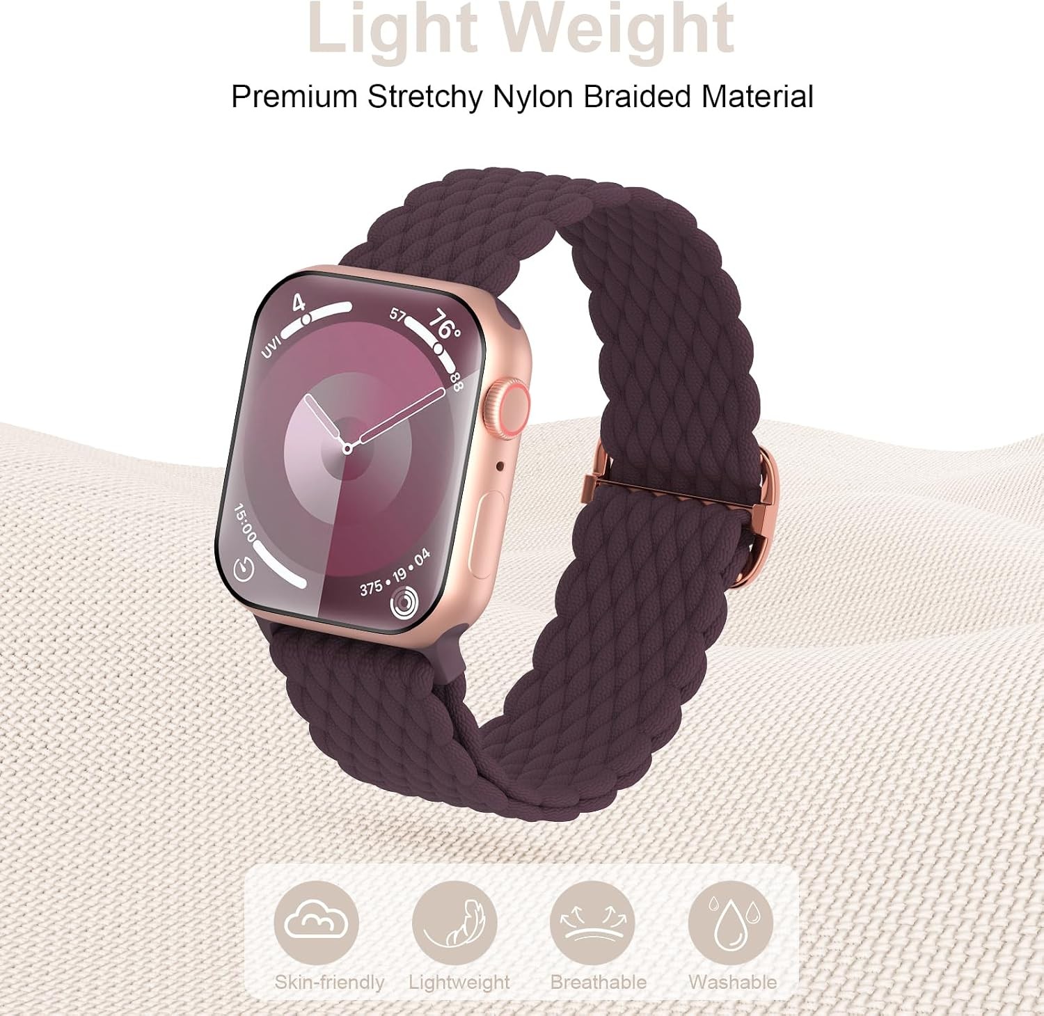 Braided Solo Loop Strap Compatible with Apple Watch Series 9 41mm Stretchy Nylon