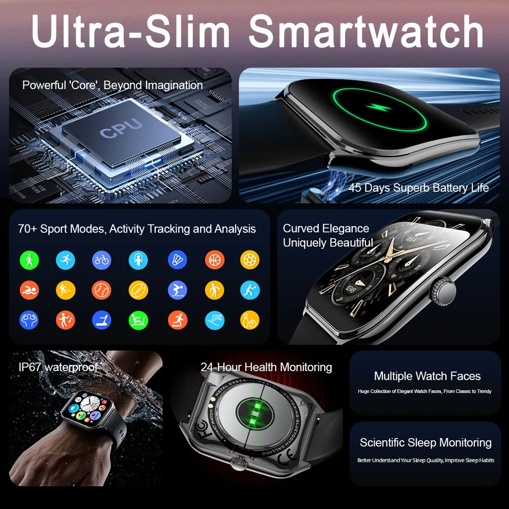 2025 New 7.5MM Ultra Thin Smart Watch Men 1.96″AMOLED Screen Always Show Time