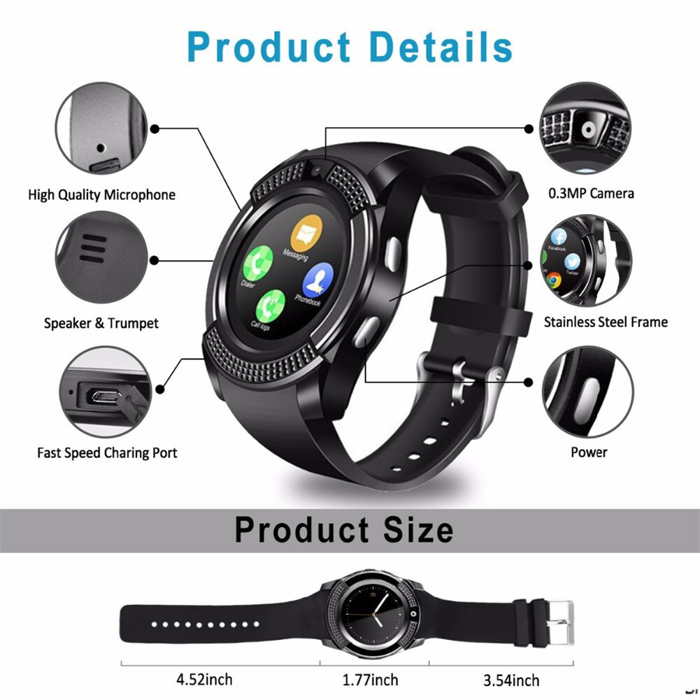 Bluetooth Smart Watch Camera Unlocked Hands-free Call Sports Fitness Watches