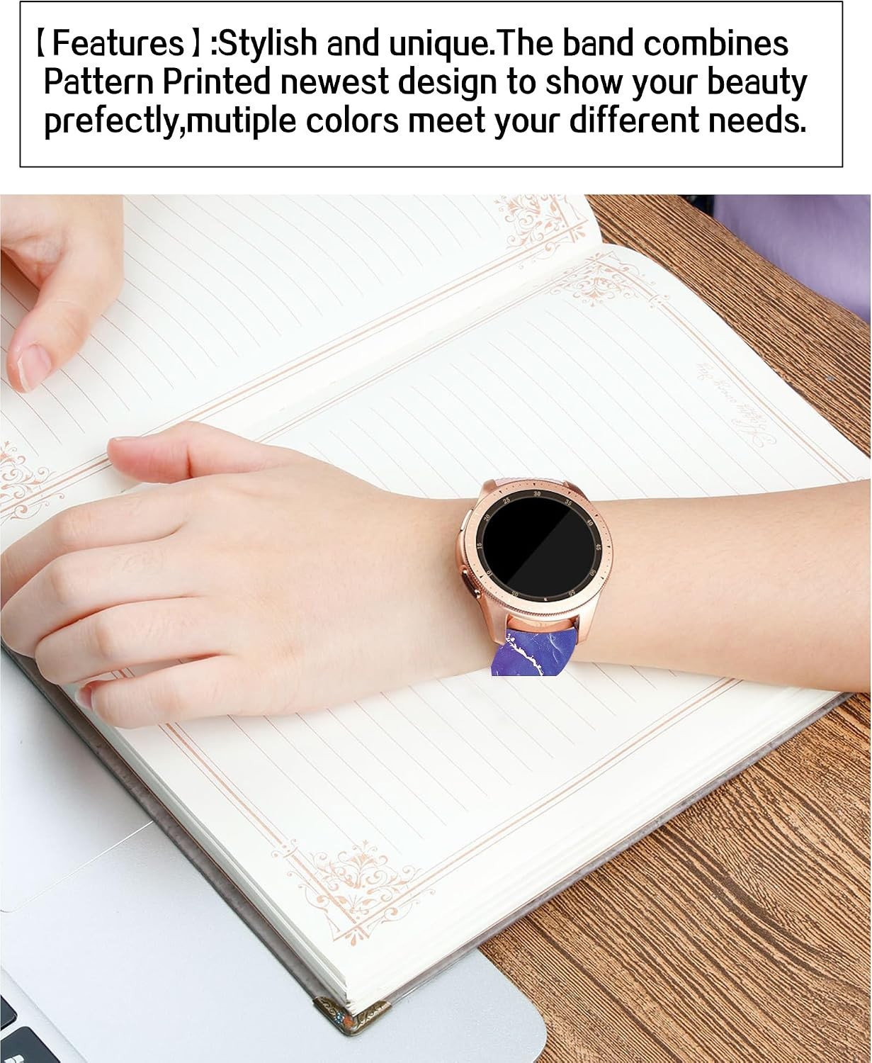 20mm Silicone Sport Bands in Purple Gold Marble for Galaxy Watch 6/5 40mm/44mm