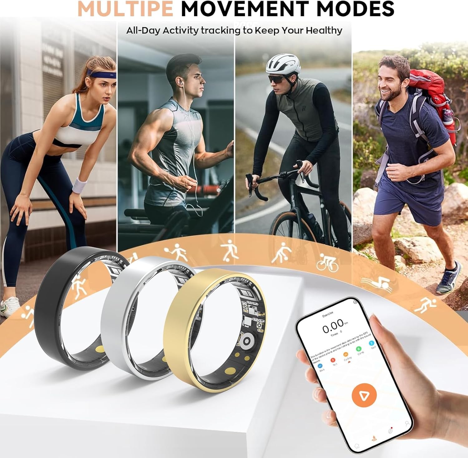 Smart Ring, Health Fitness Tracker with Sleep/Blood Pressure/Oxygen Monitoring