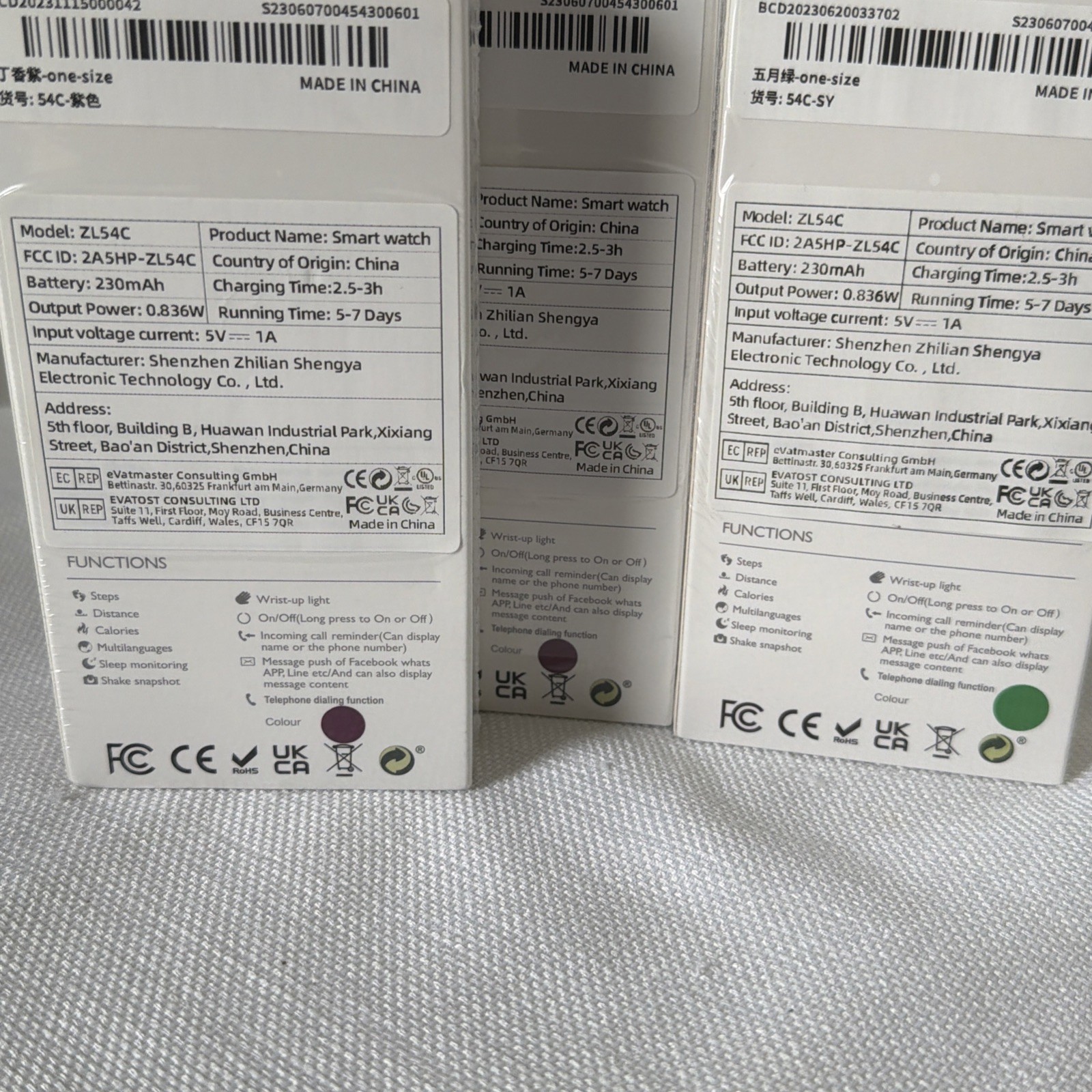 Lot of 3 ZL54C Bluetooth Smart Watches – New Sealed – Mixed Colors