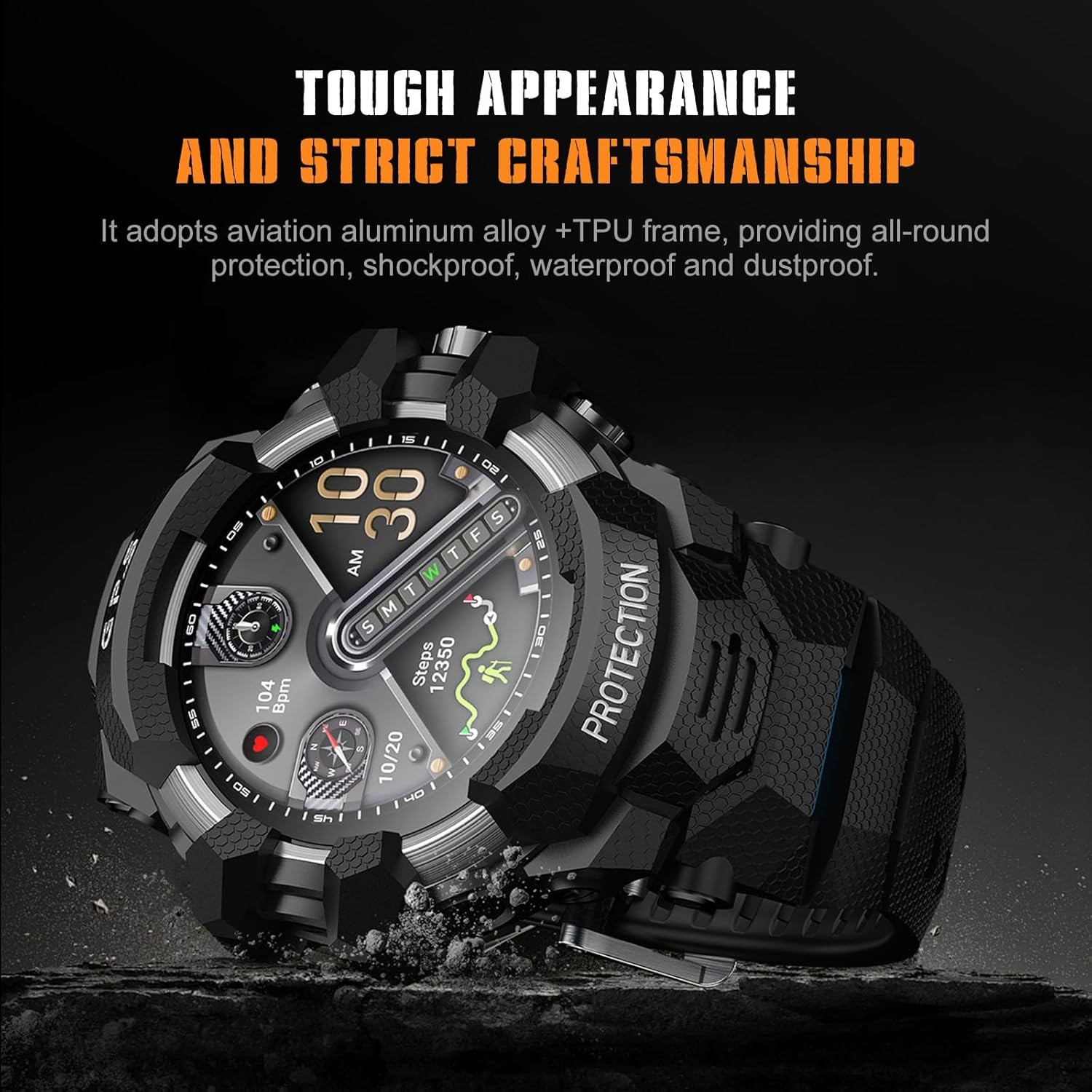 Military Smart Watches For Men GPS Tactical LED Flashlight Sport Fitness Tracker
