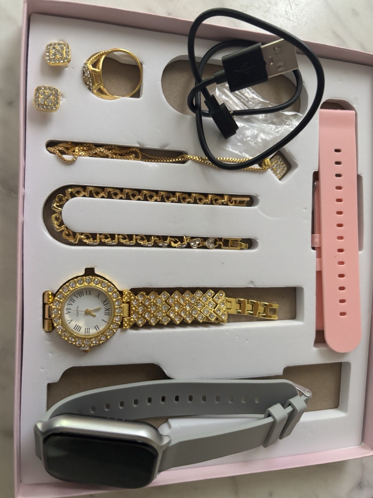 A58 Plus 2.02in Touch Screen Smart Watch Set, Pink Silicone Band, Silver