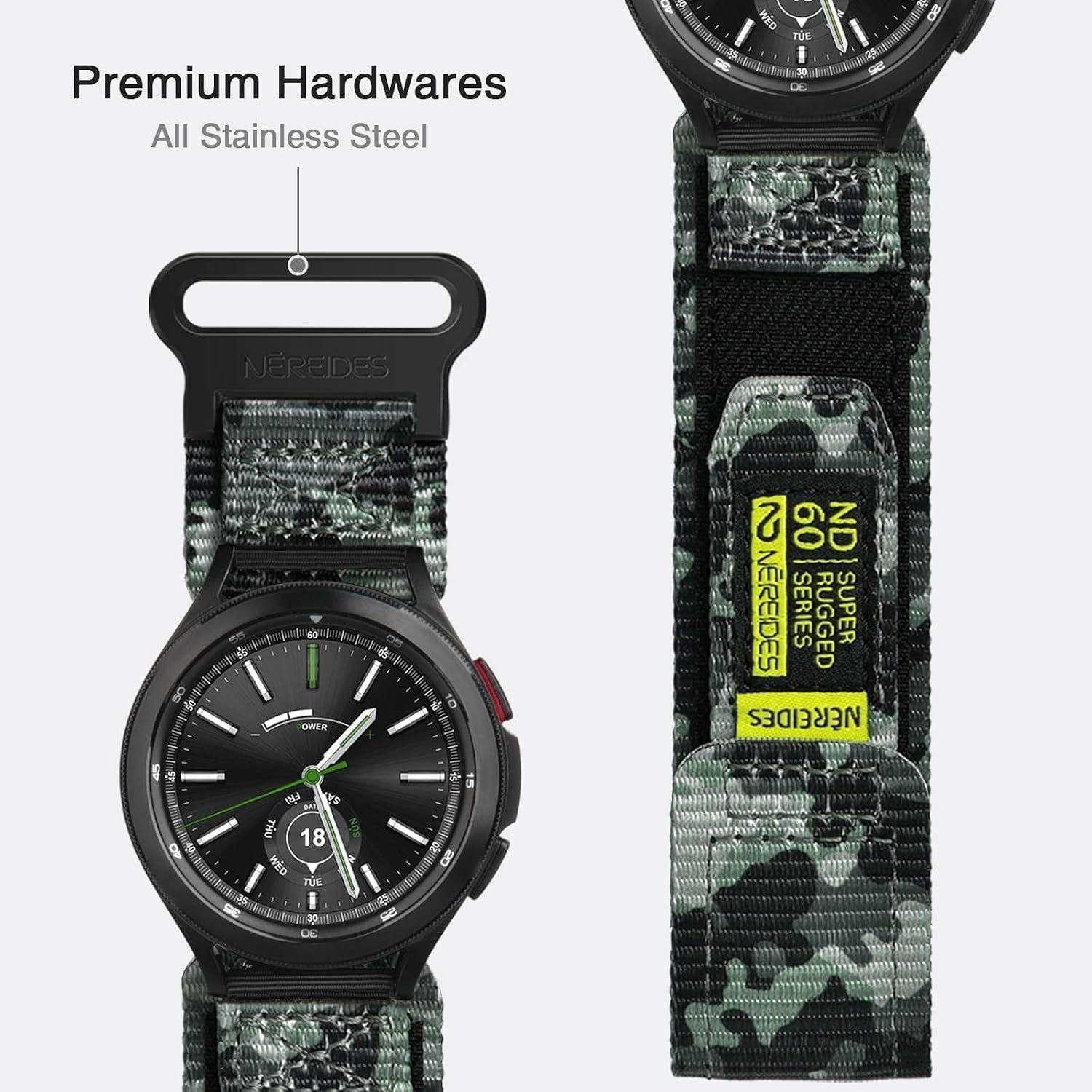 Nereides 20mm Nylon Sports Strap in Green Camo for Samsung Galaxy Watch 7 40mm