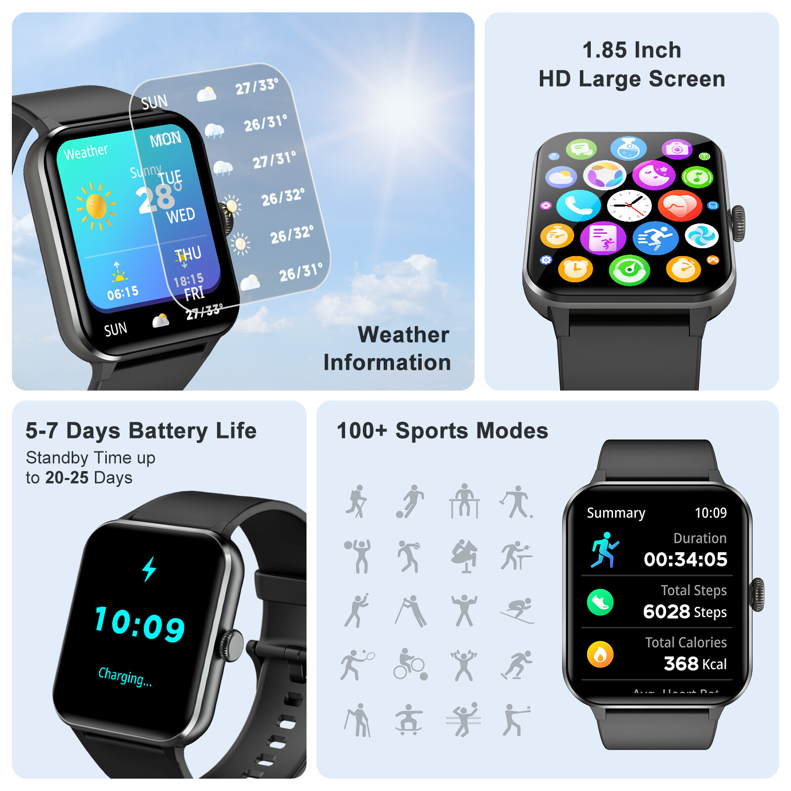 Blackview Smart Watch Heart Rate Blood Oxygen Sleep Tracker for iOS Android NEW