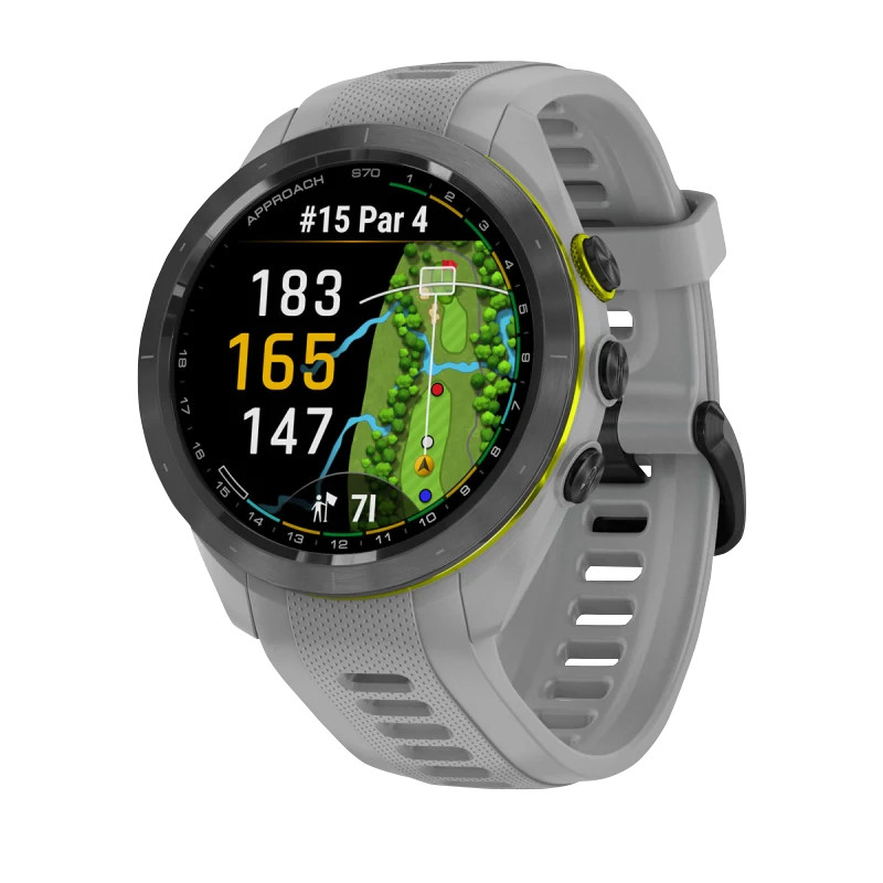 Garmin Approach S70, 42 mm Black/Amp Yellow with Gray Band (010-02746-01)