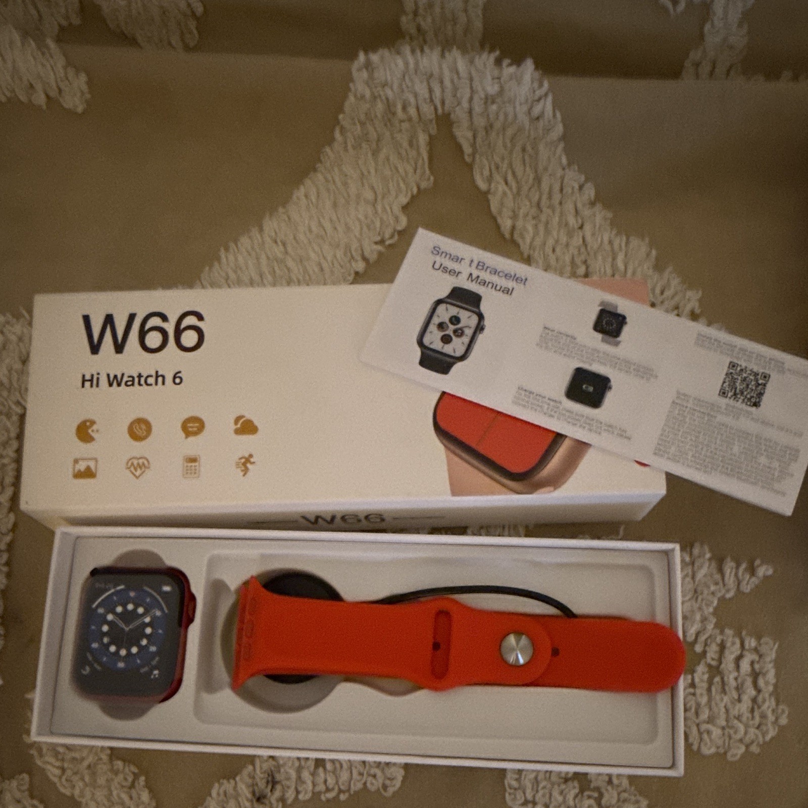 W66 Hi Watch 6 44mm 32GB Heart Rate Smartwatch Orange Band Red Case Boxed | 6