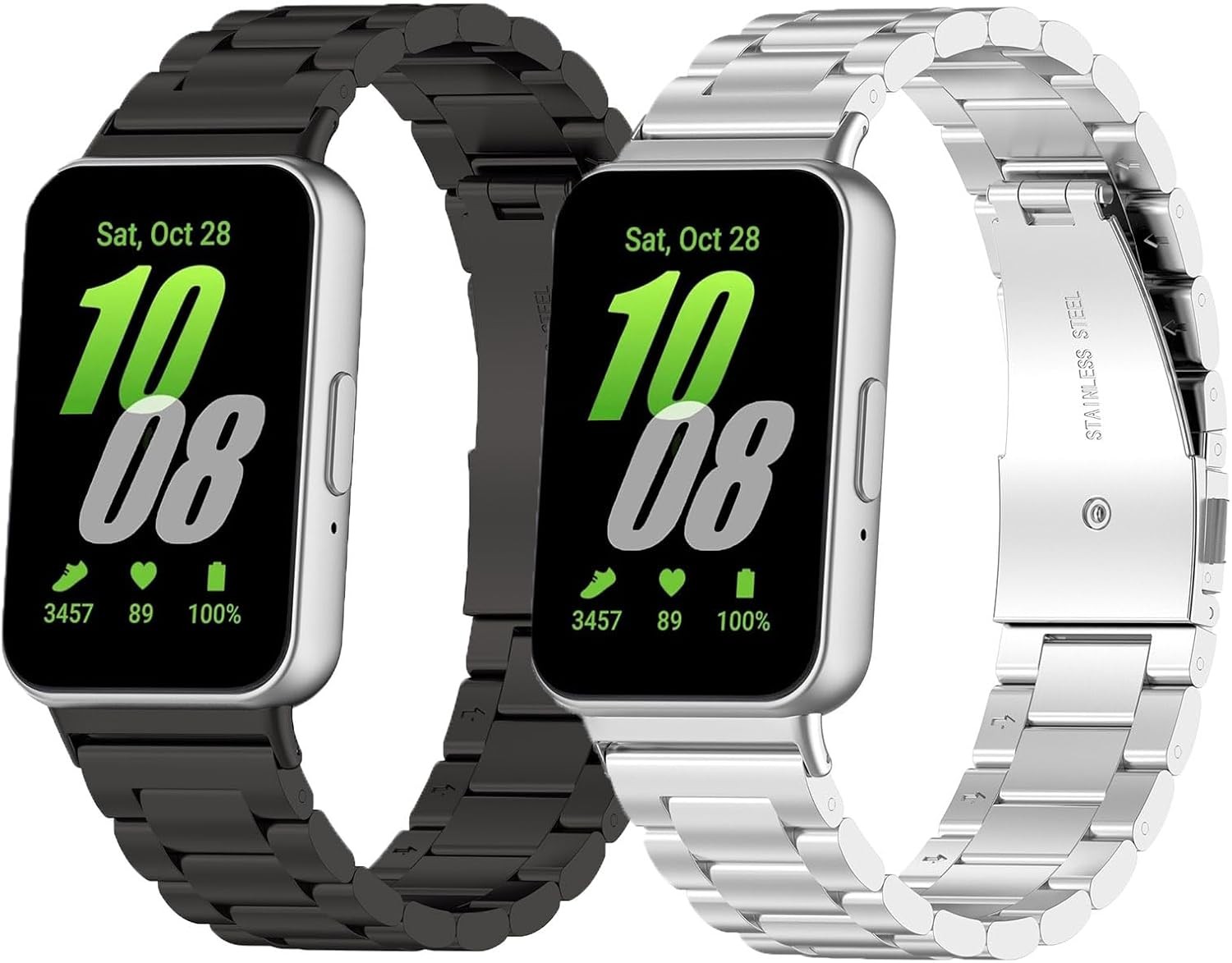 Black and Silver Stainless Steel Bands for Samsung Galaxy Fit3 (SM-R390) – 2 Pac