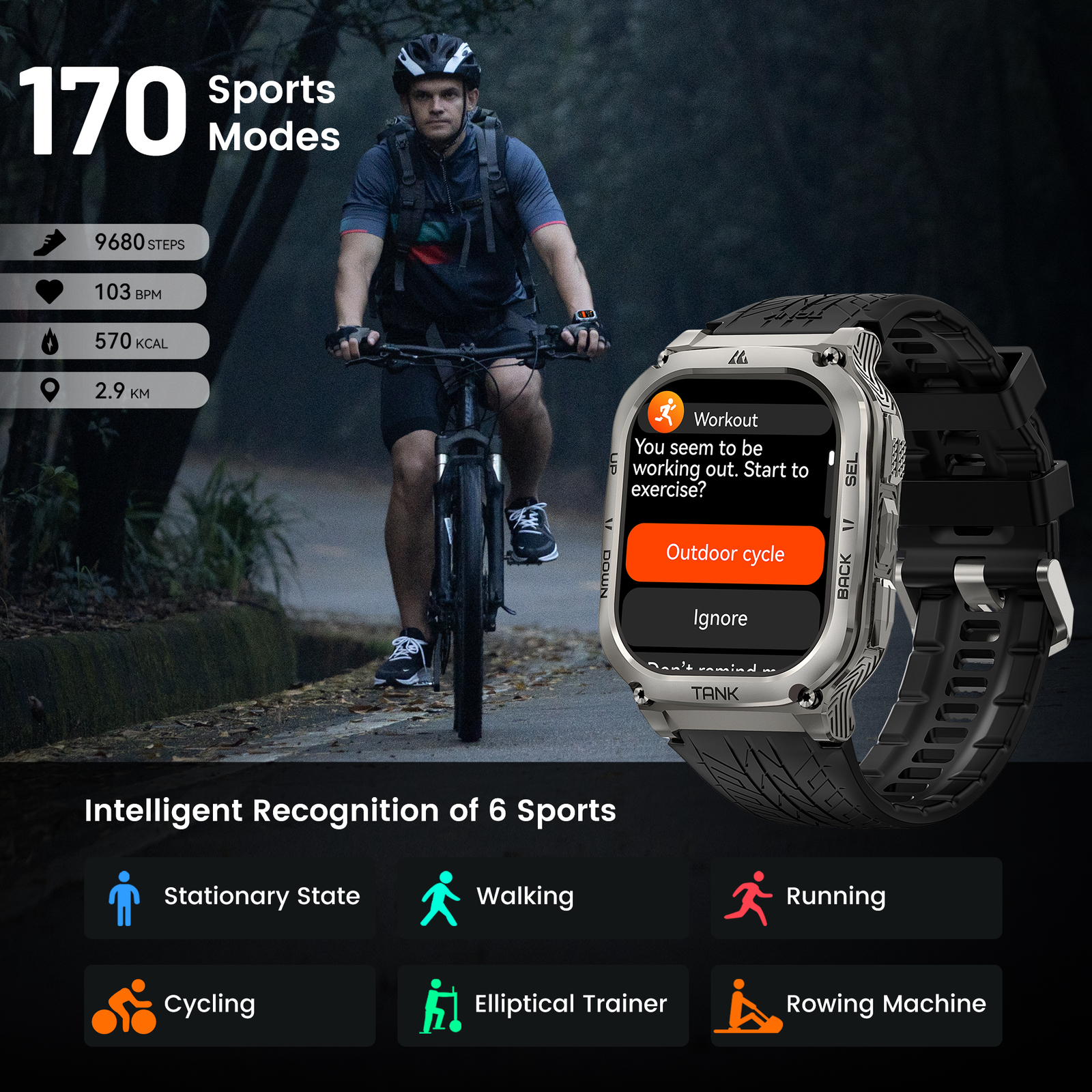 AMAZTIM TANK M3 Smart Watch Men Smart Watches 480mAh Big Battery Bluetooth Watch