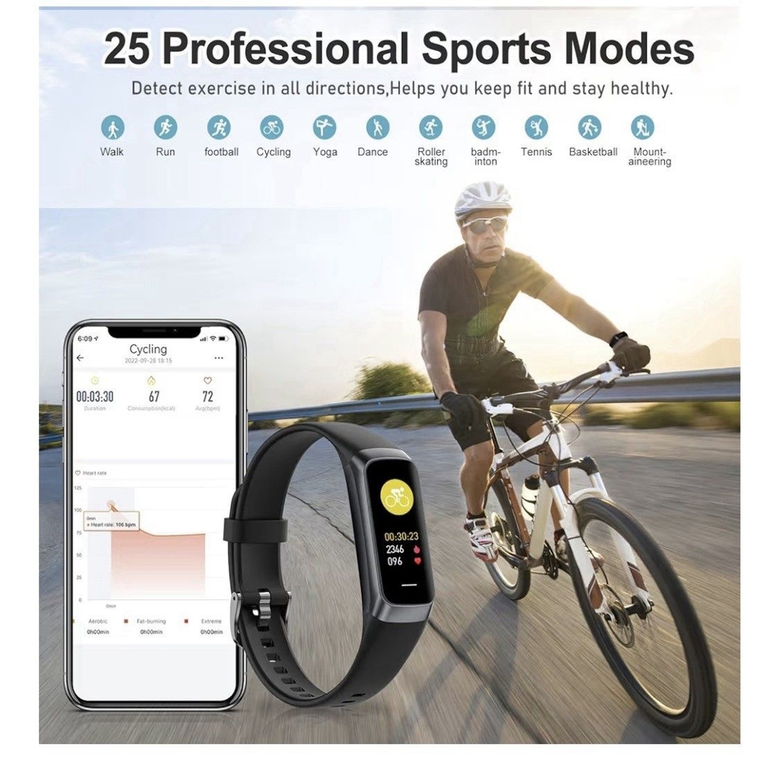 Fitness Tracker Smart Band Black With App Keep Health Smart Wrist Watch