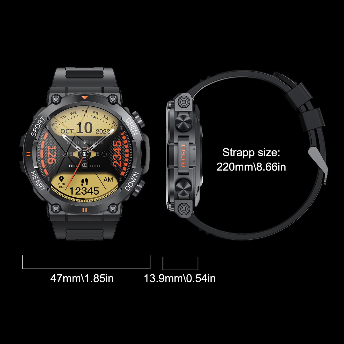 ​1.39 In Smart Watch Bluetooth Call Heart Rate Blood O2 Monitor Fitness Tracker