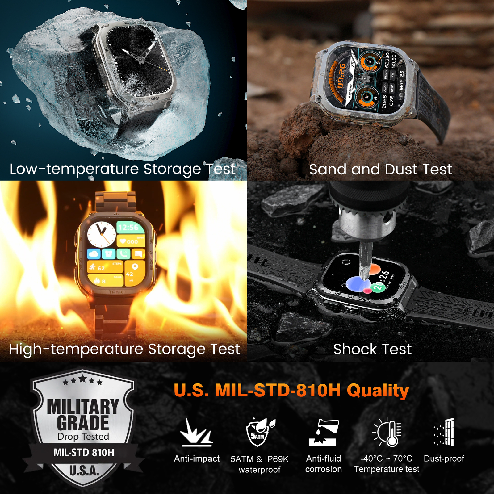 AMAZTIM TANK M3 Smart Watch Men Smart Watches 480mAh Big Battery Bluetooth Watch