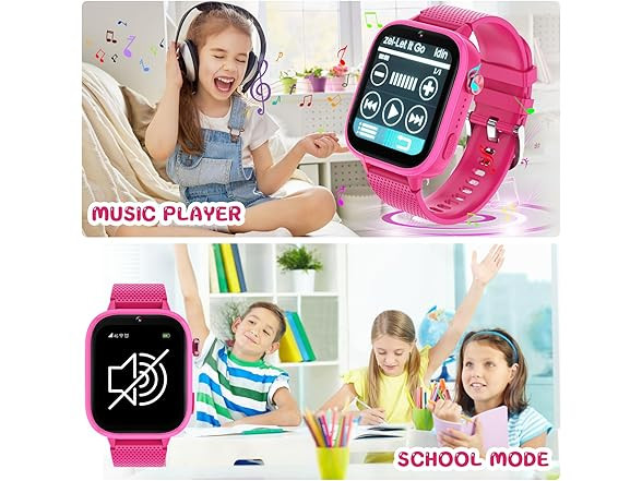 OKYUK 4G Smart Watch for Kids w/ SIM, Games, Camera, SOS – PURPLE PINK ROSE RED