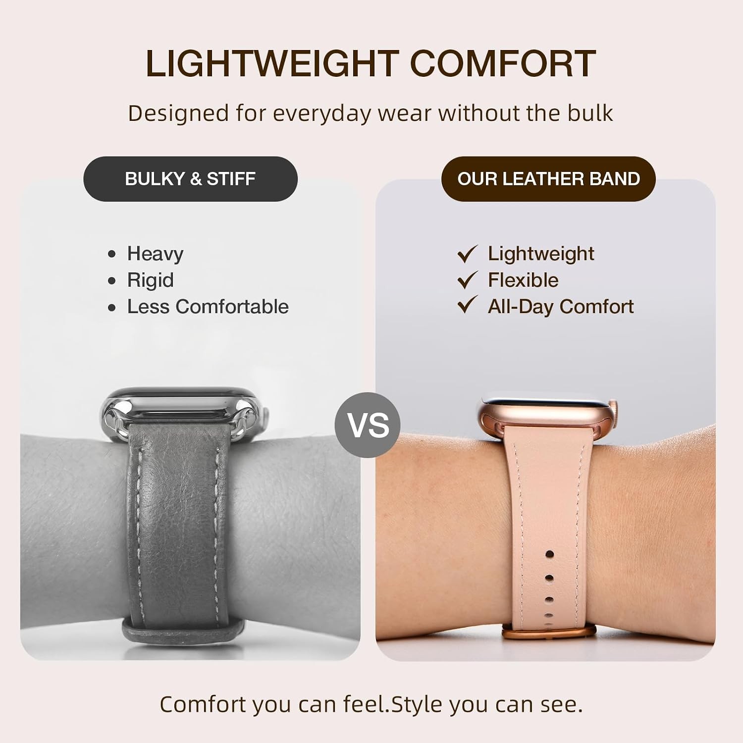 Genuine Leather Strap Compatible with Apple Watch Series 7 41mm Pink Sand/Rose G