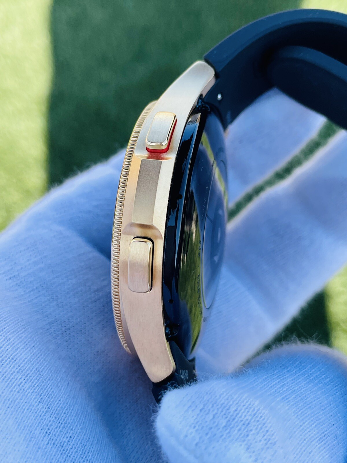 Custom 24k Gold Plated Samsung Galaxy Watch 4 with Gold Bezel Black Band 2021