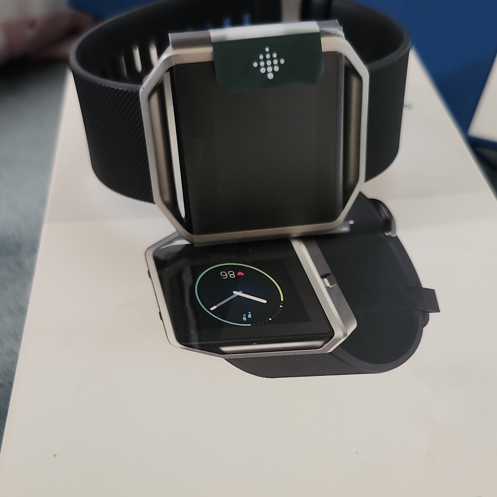 Fitbit Blaze Smart Fitness Watch 42mm Silver Aluminum Case Black Silicone Band