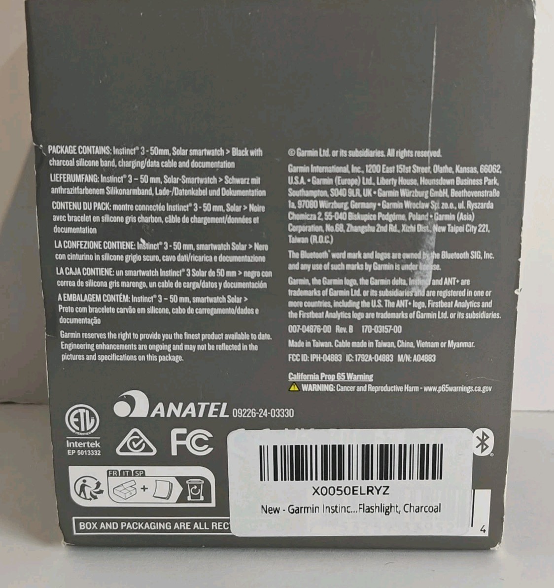 Garmin Instinct 3 Solar 50mm Black w/ Charcoal Band Smartwatch 010-02935-00
