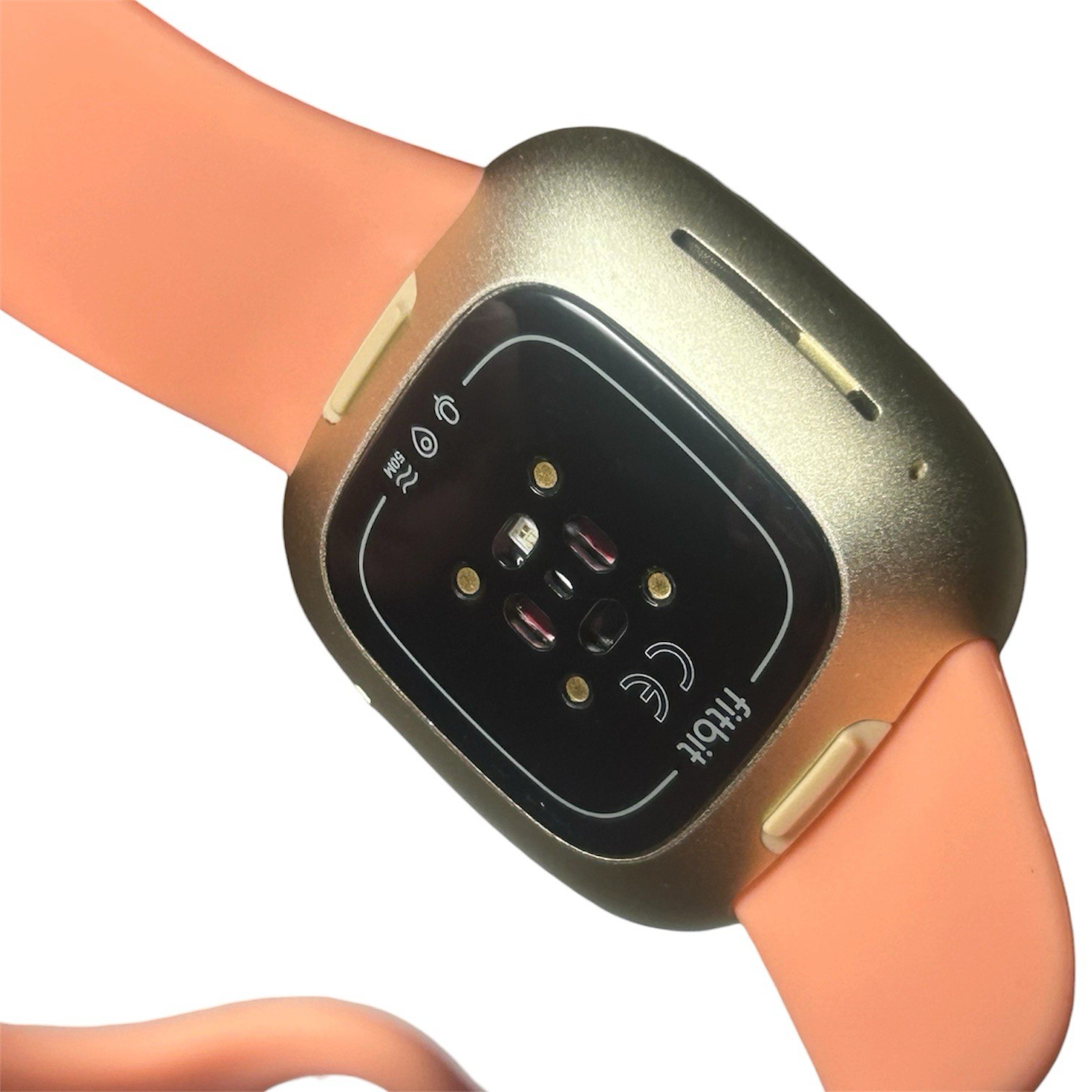 Fitbit Versa 3 40 mm Pink Rubber Case with Gold Aluminum Band GPS Smartwatch NEW